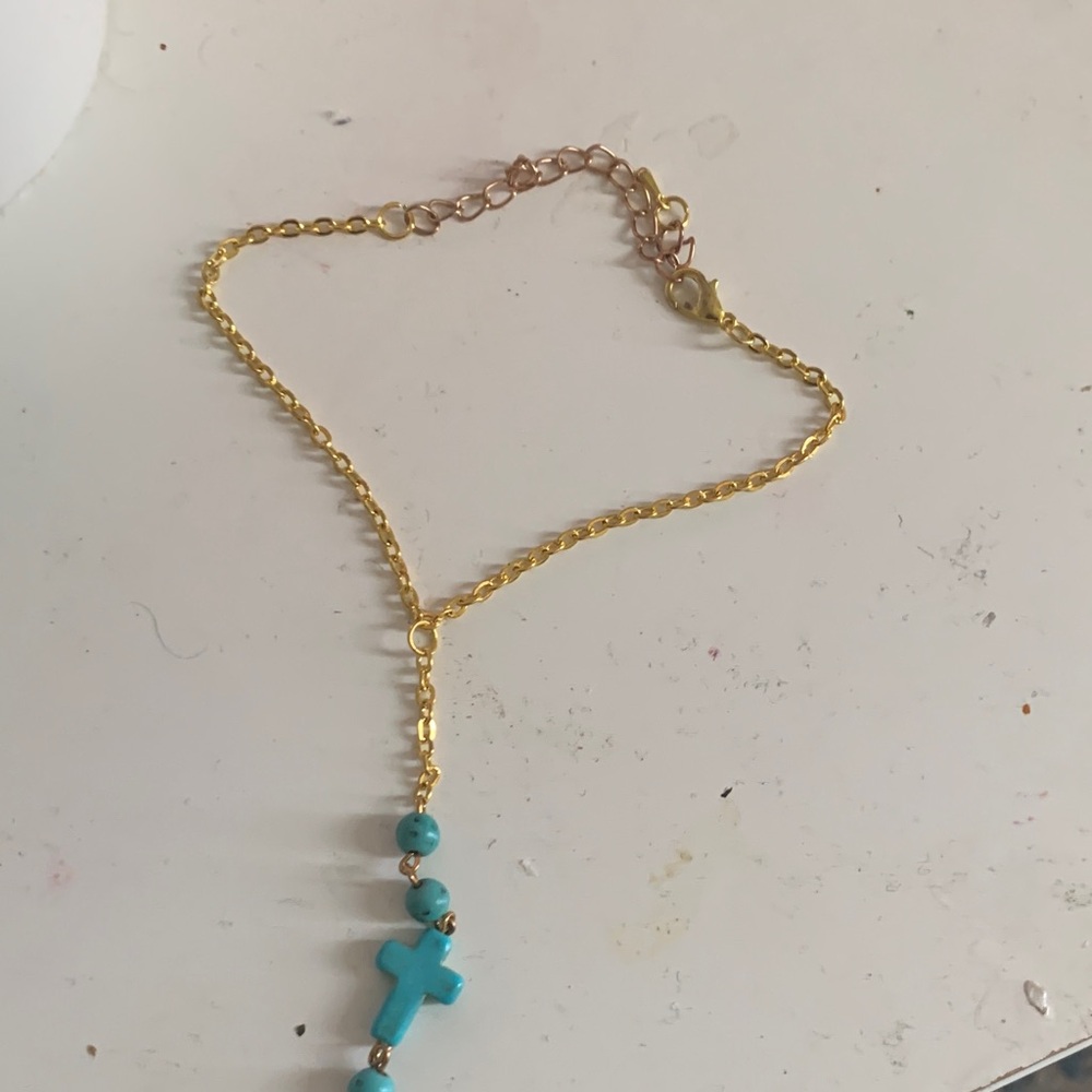 Gold and Turquoise Cross ankle bracelet